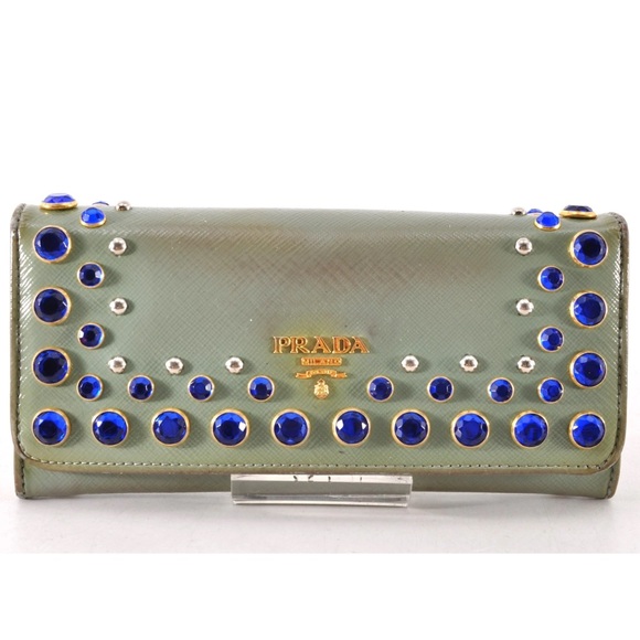 Prada Handbags - PRADA Long Wallet Leather Blue Gold Women Zip Used Authentic 10D6324